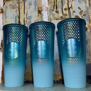 Starbucks Baby Blue Ombre Ice Studded Bling Tumbler Bundle